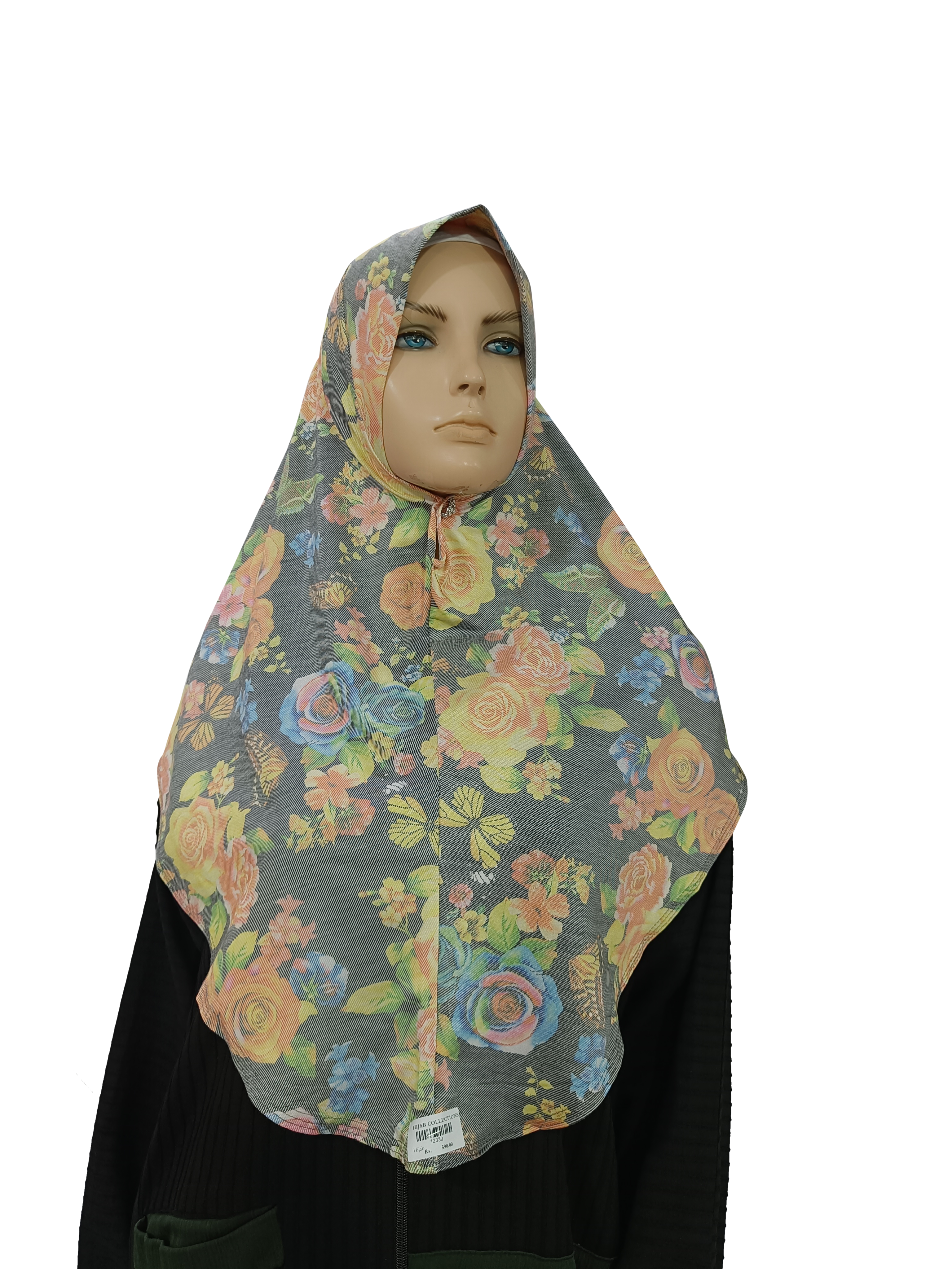 Denim Floral Printed Hijab - B005003