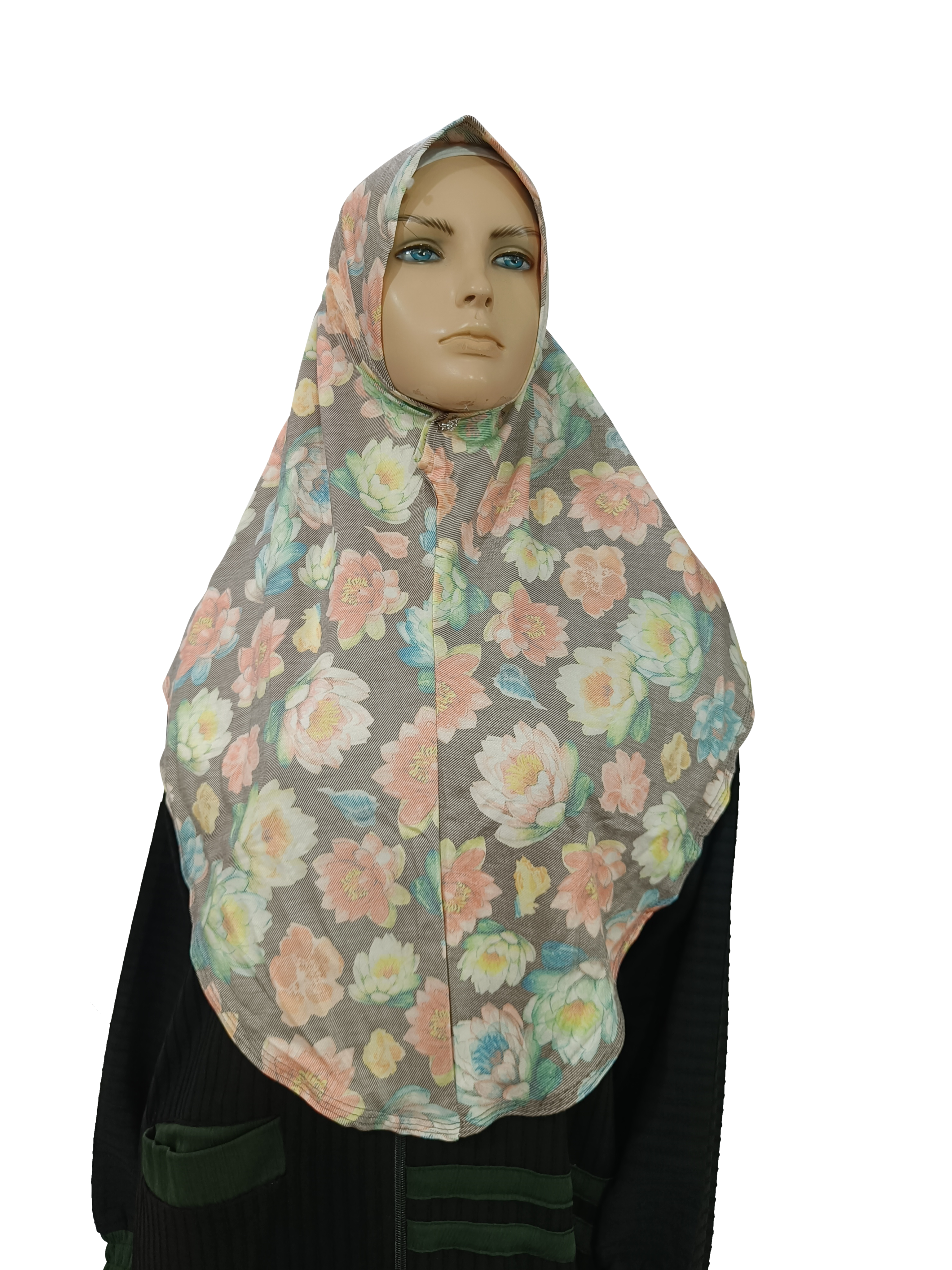 Denim Floral Printed Hijab - B005004
