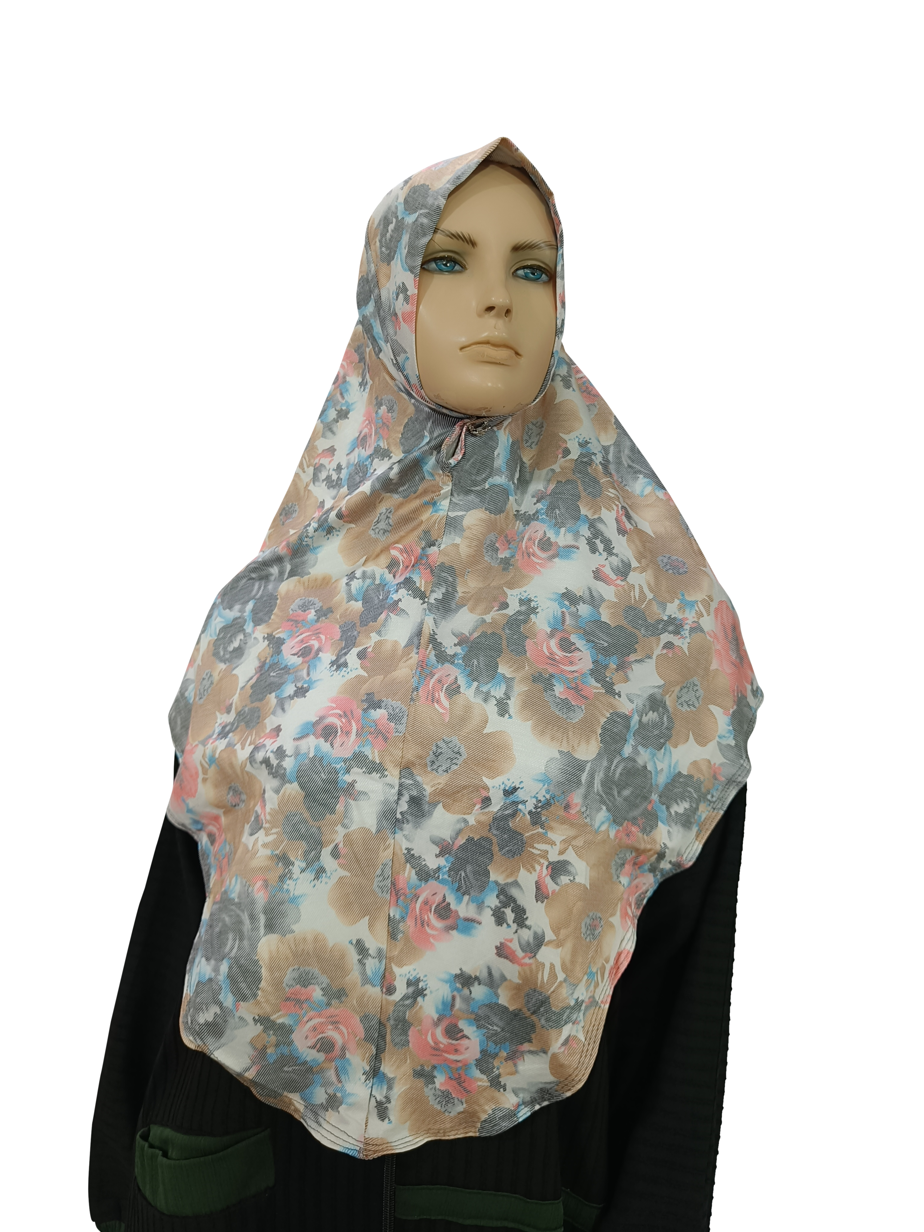 Denim Floral Printed Hijab - B005008