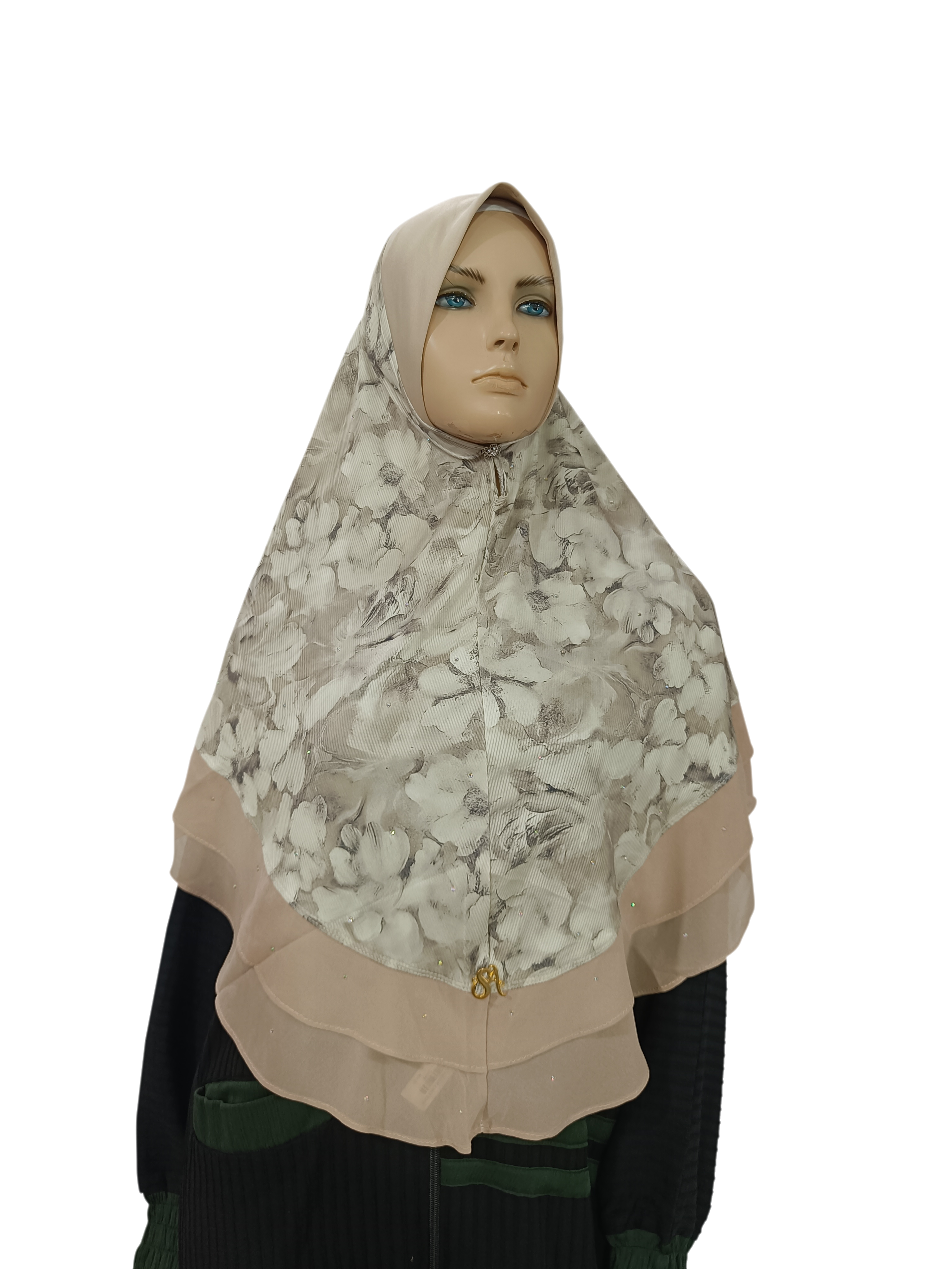 Floral Instant Layer Hijab with Stone - B006P018