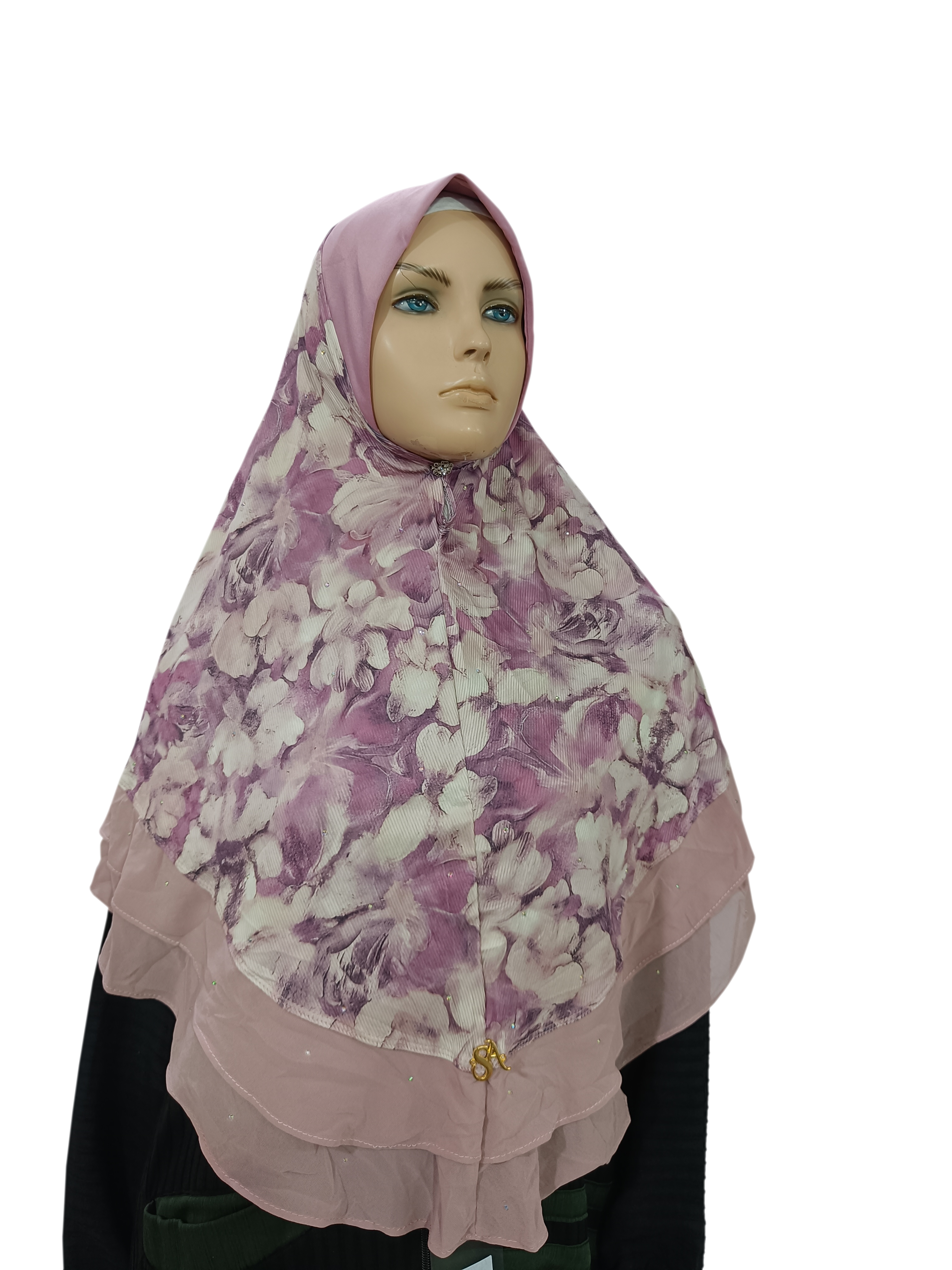 Floral Instant Layer Hijab with Stone - B006P019