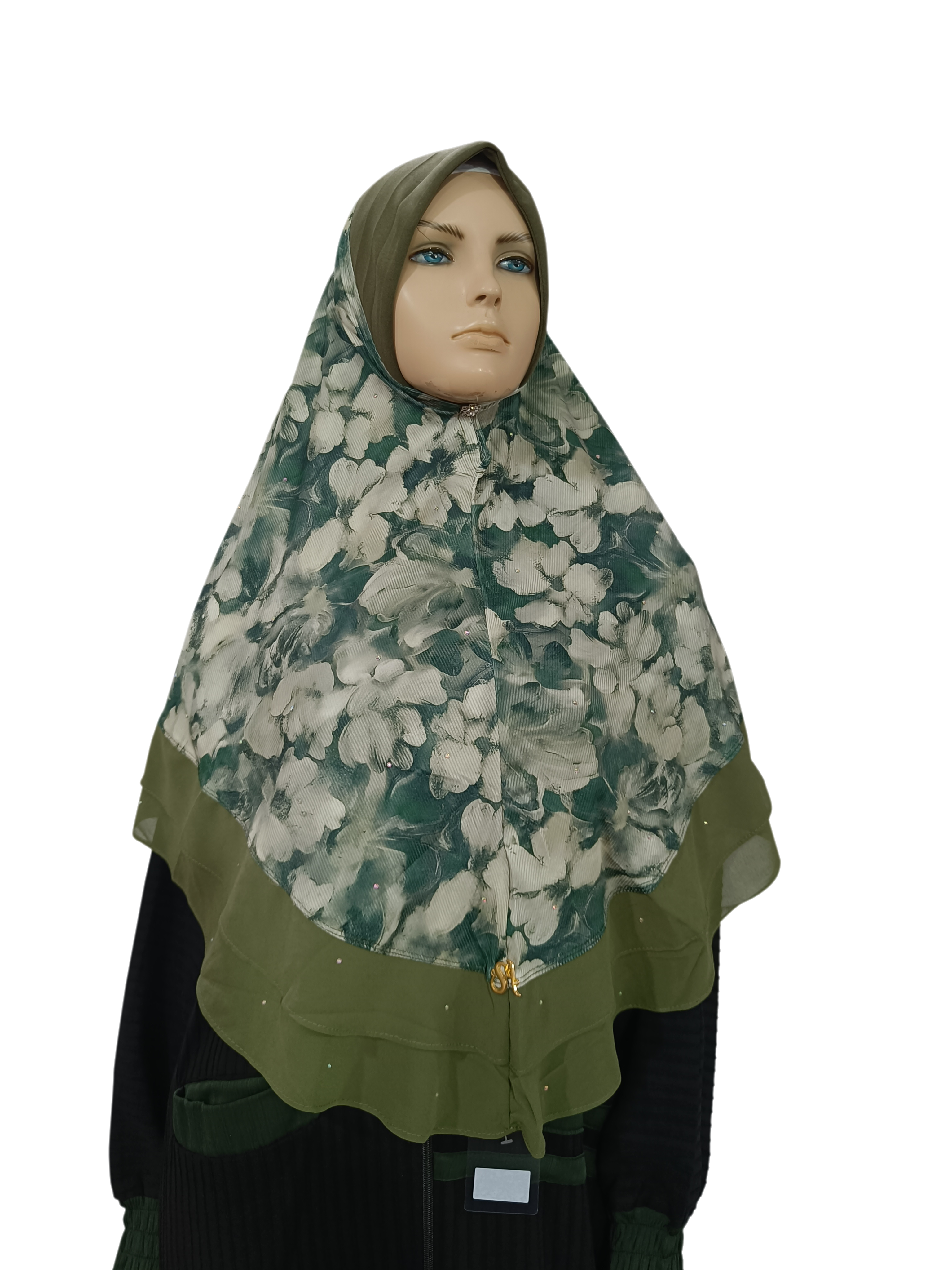 Floral Instant Layer Hijab with Stone - B006P020
