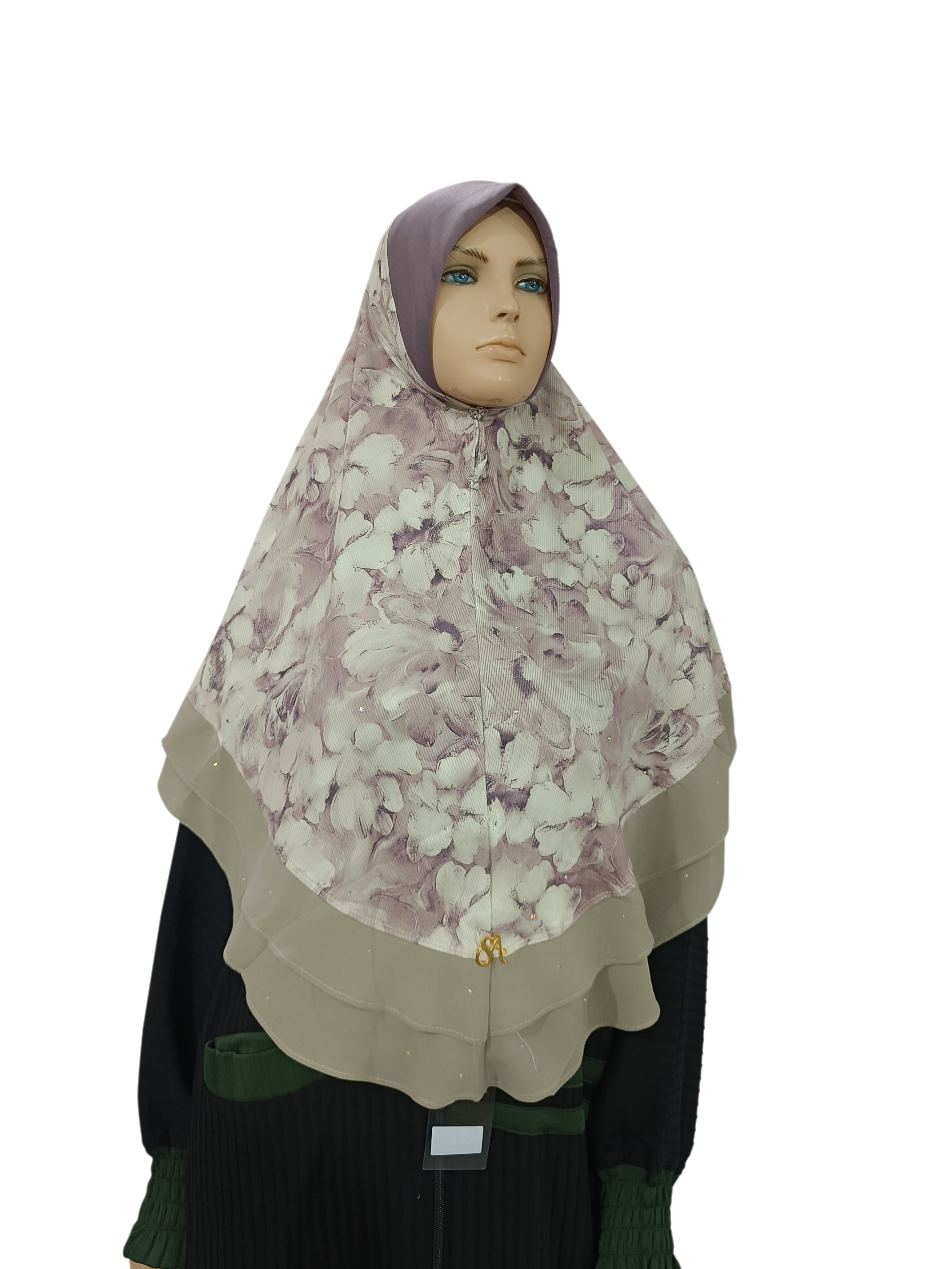 Floral Instant Layer Hijab with Stone - B006P021