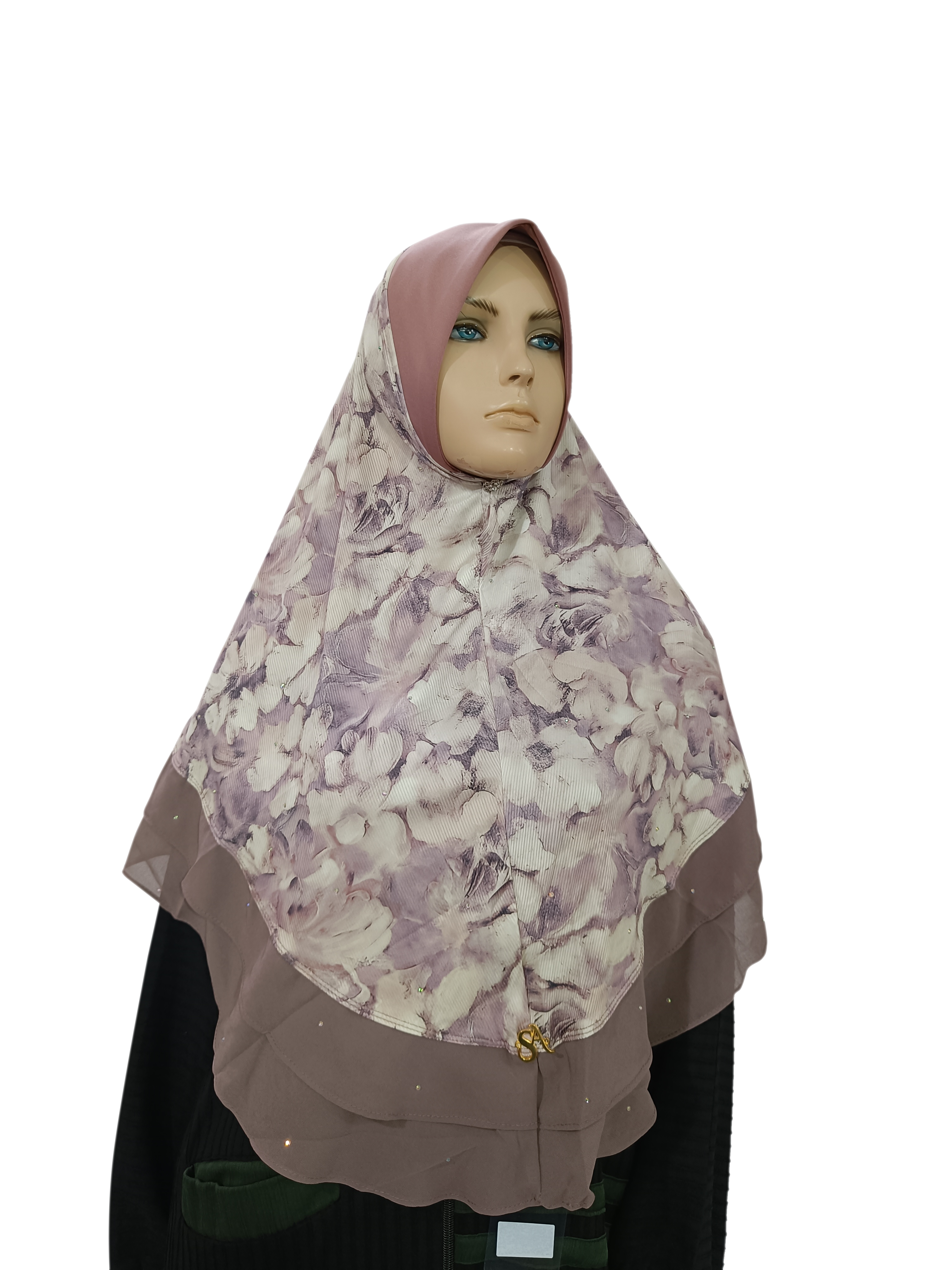 Floral Instant Layer Hijab with Stone - B006P022