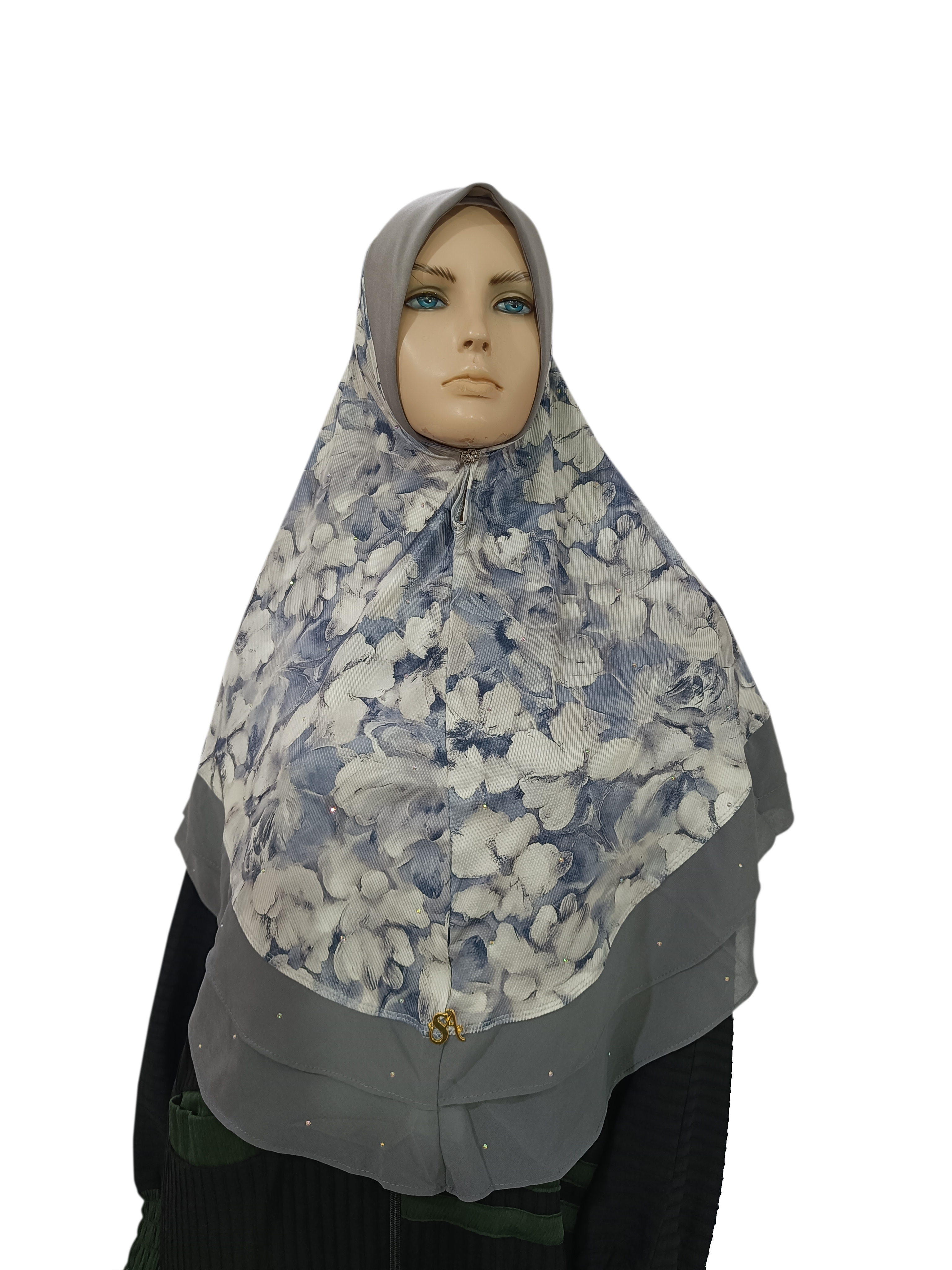 Floral Instant Layer Hijab with Stone - B006P026