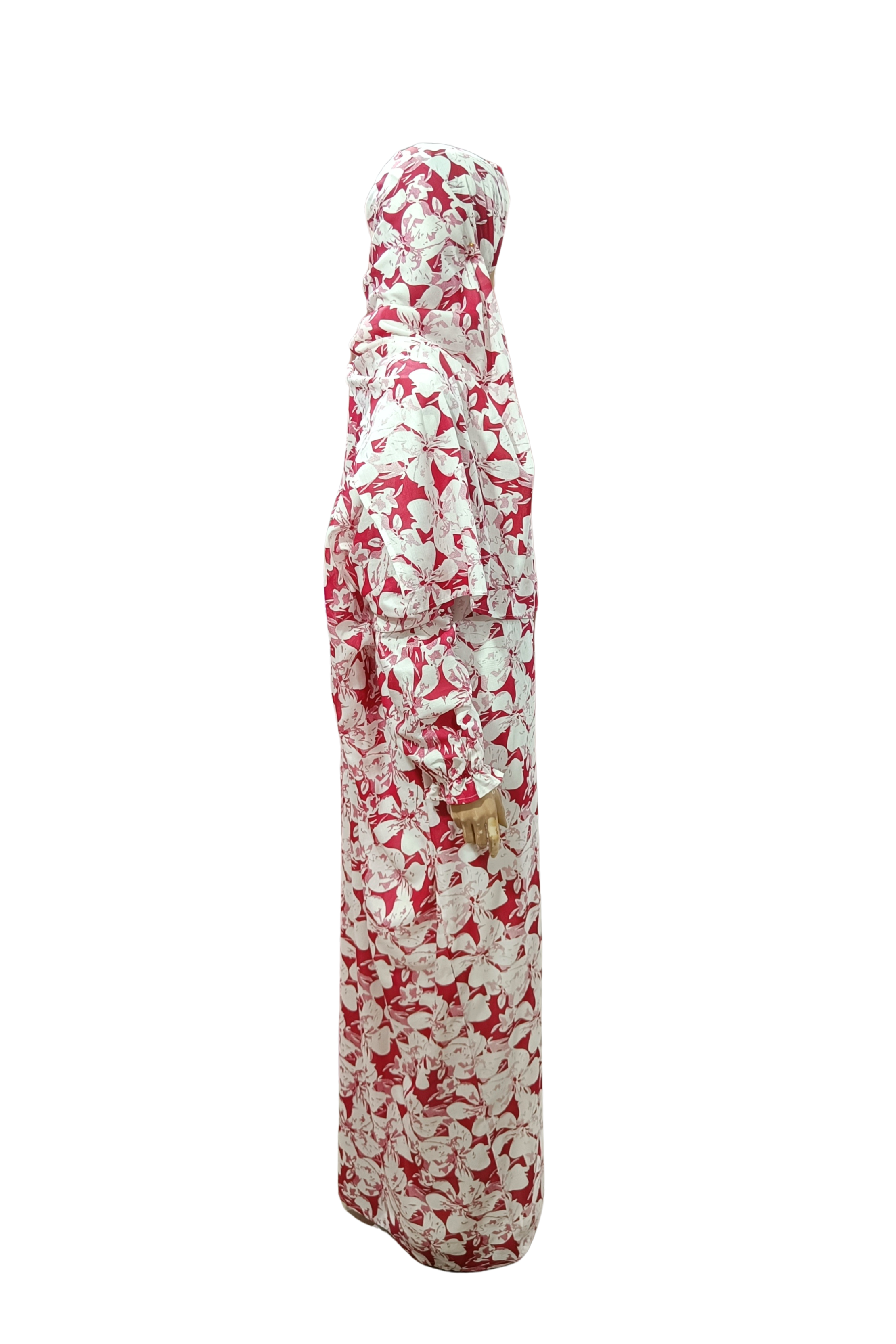 Marron Printed Namaz Gown with Sleeves– Soft, Breathable & Full Coverage.B009P029