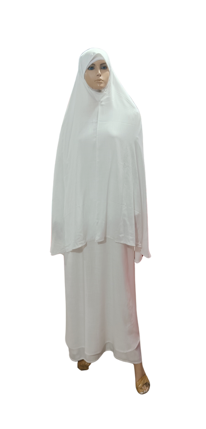 Ladies Ihram Set – 2 Piece (Abaya + Hijab) | White Cotton