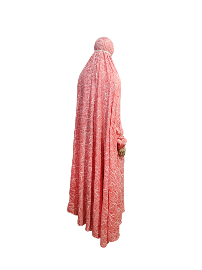 Peach Printed Namaz Jilbab with Sleeves– Soft, Breathable & Full Coverage.B009P028