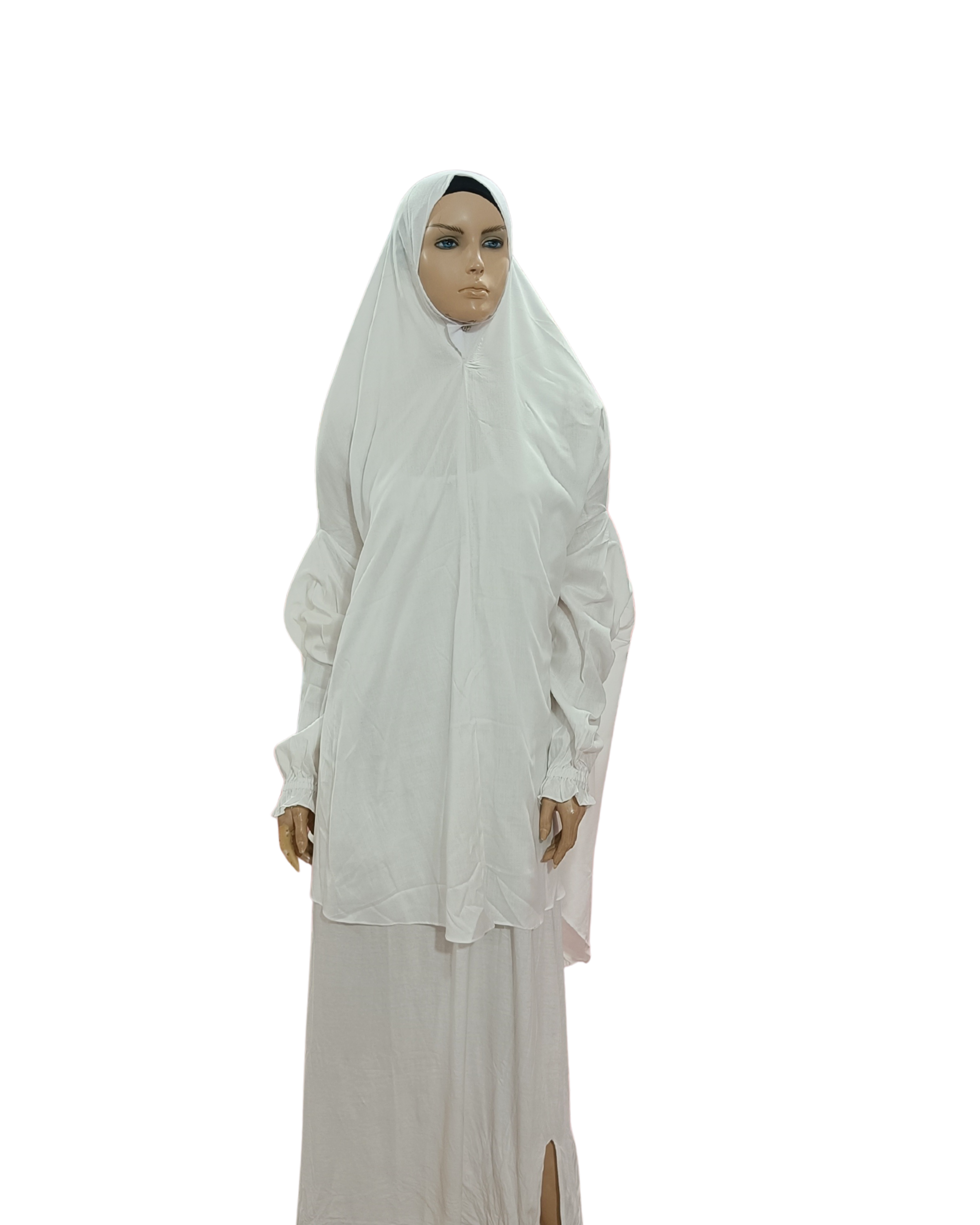 Plain White Namaz Jilbab with Sleeves– Soft, Breathable & Full Coverage.B009P031