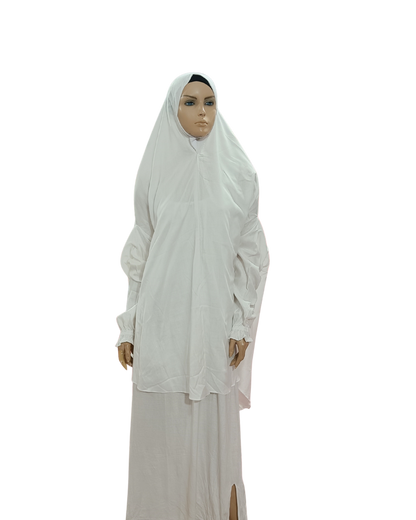 Plain White Namaz Jilbab with Sleeves– Soft, Breathable & Full Coverage.B009P031