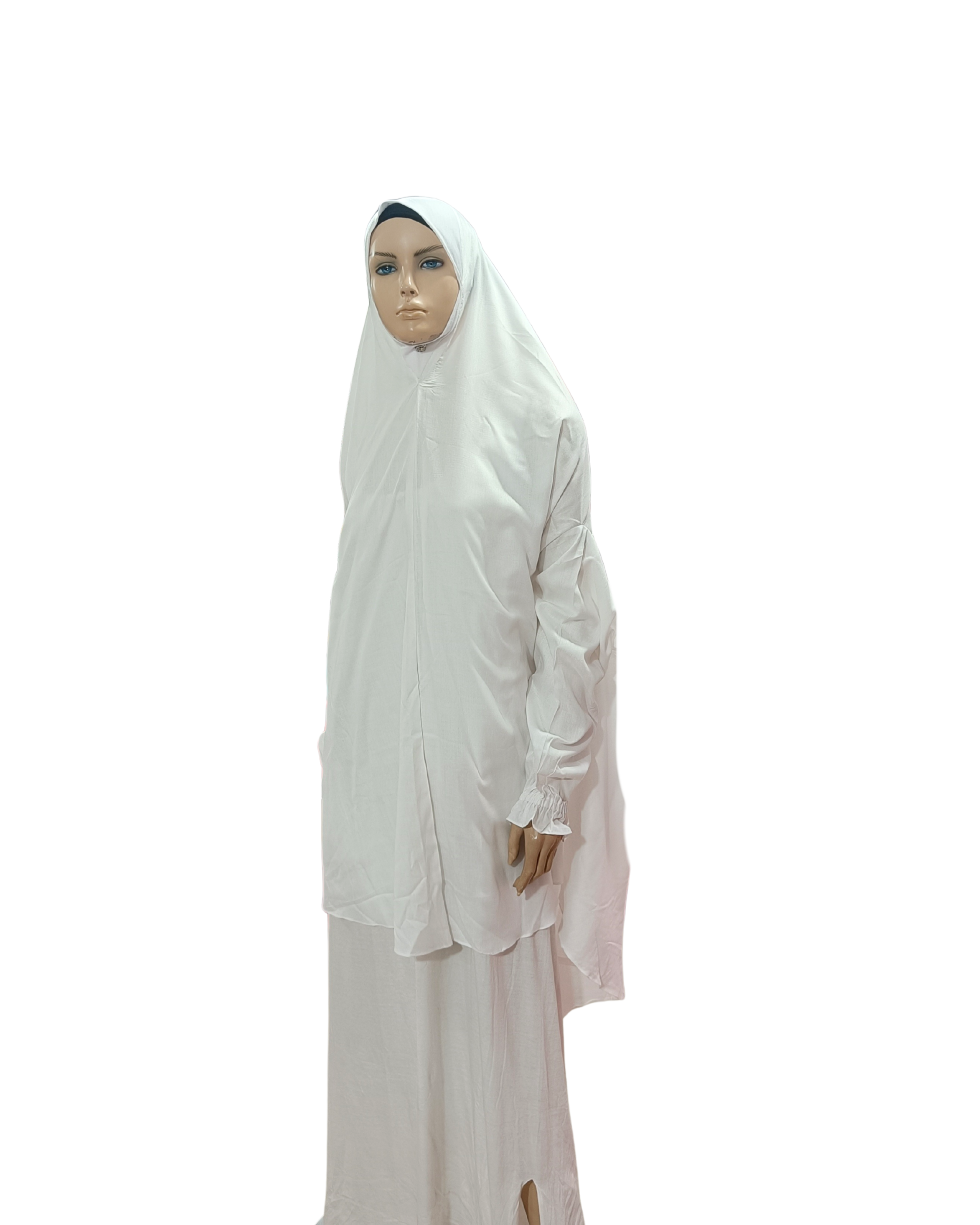Plain White Namaz Jilbab with Sleeves– Soft, Breathable & Full Coverage.B009P031